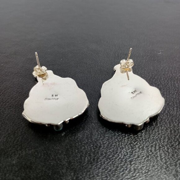 Native America Navajo Sterling Silver Turquoise Leaf Post Earring's By D. Morgan - Picture 6 of 7